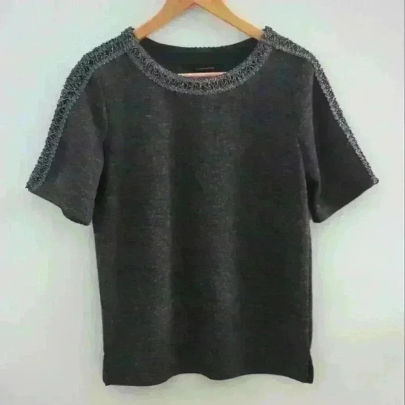 BANANA REPUBLIC |  Women's Charcoal Grey Crew Neck Lace Trim Knitted Top - Picture 1 of 4